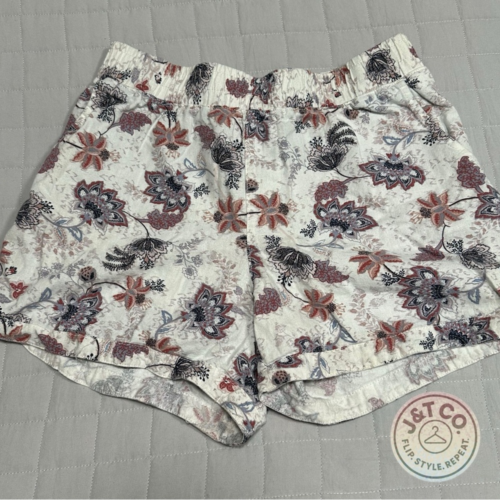 Maurices High Waist White and Pink Floral Shorts
